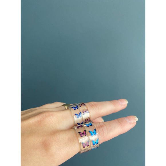 Y2k acrylic chunky butterfly emoji rings - Picture 8 of 12